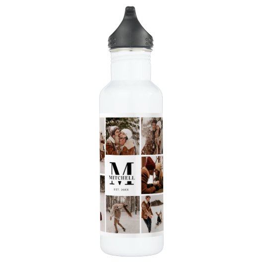 Modern gepersonaliseerd monogram en fotocollage waterfles  (Rechts)