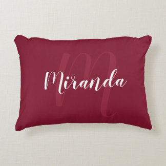 Modern gepersonaliseerd monogram en naam Burgundy  Accent Kussen