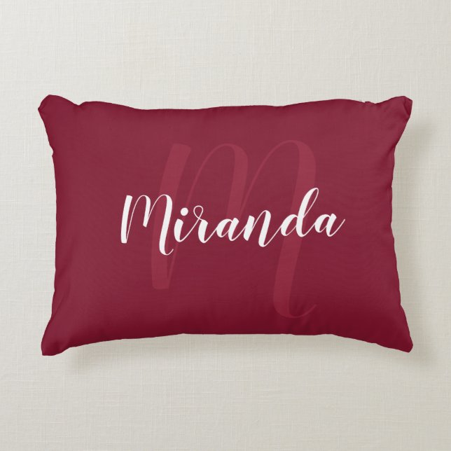 Modern gepersonaliseerd monogram en naam Burgundy  Accent Kussen (Voorkant)