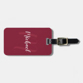 Modern gepersonaliseerd monogram en naam Burgundy Bagagelabel (Voorkant horizontaal)