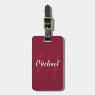 Modern gepersonaliseerd monogram en naam Burgundy Bagagelabel