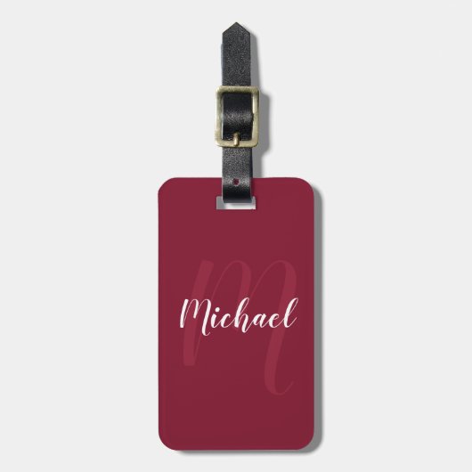 Modern gepersonaliseerd monogram en naam Burgundy Bagagelabel (Voorkant verticaal)