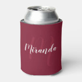Modern gepersonaliseerd monogram en naam Burgundy Blikjeskoeler (Blikje Voorkant)