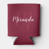 Modern gepersonaliseerd monogram en naam Burgundy Blikjeskoeler (Voorkant)