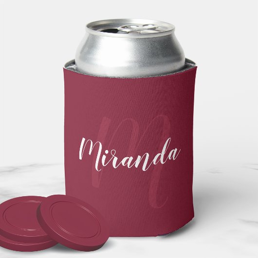 Modern gepersonaliseerd monogram en naam Burgundy Blikjeskoeler