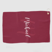 Modern gepersonaliseerd monogram en naam Burgundy Golfhanddoek (Horizontaal)