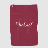Modern gepersonaliseerd monogram en naam Burgundy Golfhanddoek (Voorkant)