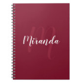 Modern gepersonaliseerd monogram en naam Burgundy  Notitieboek (Voorkant)