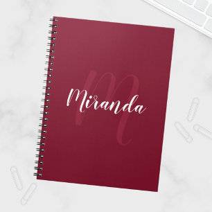 Modern gepersonaliseerd monogram en naam Burgundy  Notitieboek