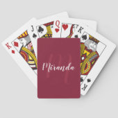 Modern gepersonaliseerd monogram en naam Burgundy  Pokerkaarten (Achterkant)