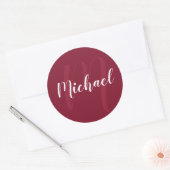 Modern gepersonaliseerd monogram en naam Burgundy  Ronde Sticker (Envelop)