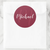 Modern gepersonaliseerd monogram en naam Burgundy  Ronde Sticker (Tas)