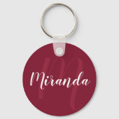 Modern gepersonaliseerd monogram en naam Burgundy  Sleutelhanger (Voorkant)