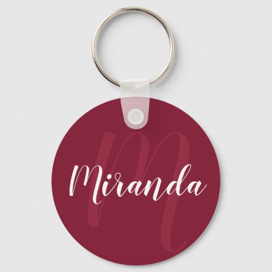 Modern gepersonaliseerd monogram en naam Burgundy Sleutelhanger (Voorkant)