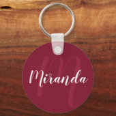 Modern gepersonaliseerd monogram en naam Burgundy  Sleutelhanger (Voorkant)