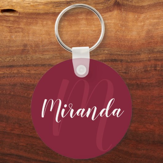 Modern gepersonaliseerd monogram en naam Burgundy  Sleutelhanger (Voorkant)