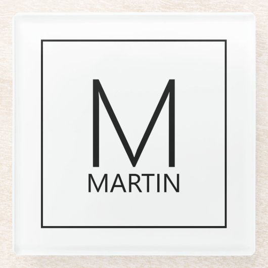 Modern gepersonaliseerd monogram en naam Glass Coa Glazen Onderzetter (Voorkant)