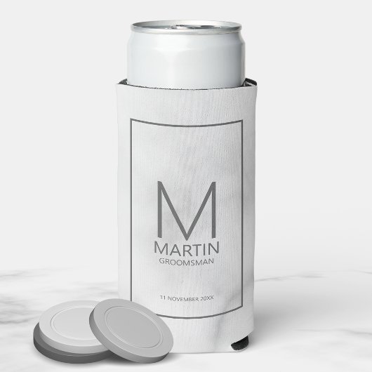 Modern gepersonaliseerd monogram en naam Groomsmen Seltzer Blikjeskoeler