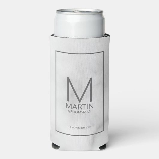 Modern gepersonaliseerd monogram en naam Groomsmen Seltzer Blikjeskoeler (Seltzer Voorkant)