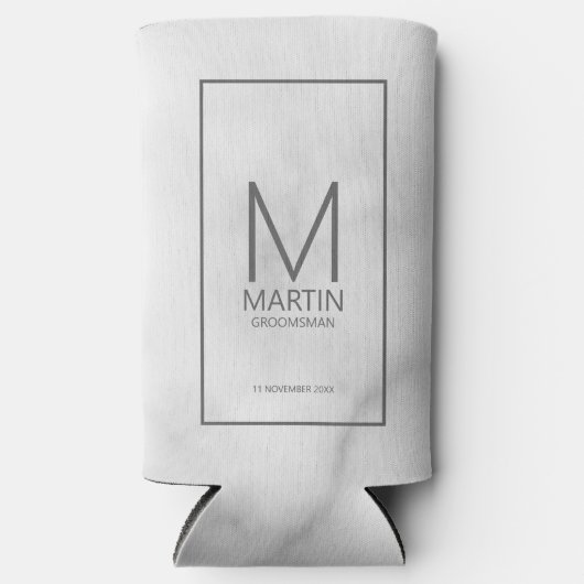 Modern gepersonaliseerd monogram en naam Groomsmen Seltzer Blikjeskoeler (Voorkant)