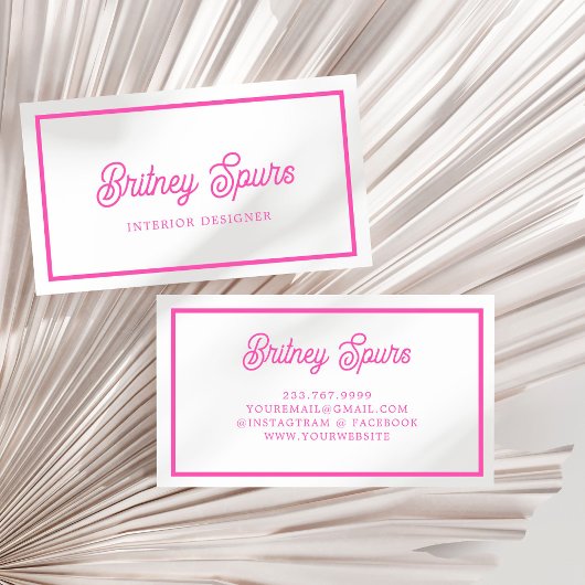 Modern gepersonaliseerd monogram en naam Hot Pink Visitekaartje