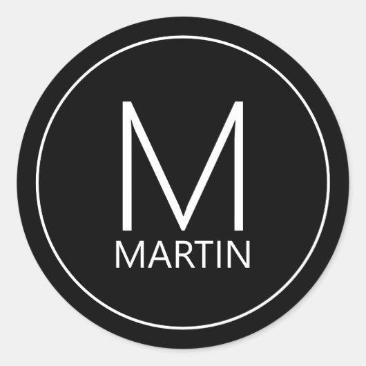 Modern gepersonaliseerd monogram en naam klassieke ronde sticker (Voorkant)