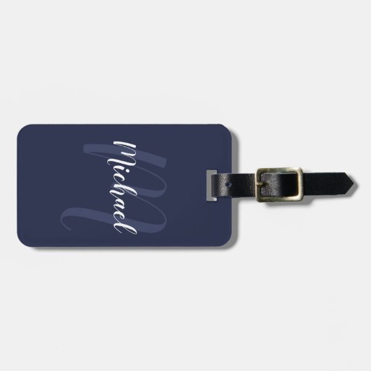 Modern gepersonaliseerd monogram en naam Navy Blue Bagagelabel (Voorkant horizontaal)