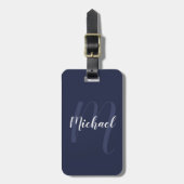 Modern gepersonaliseerd monogram en naam Navy Blue Bagagelabel (Voorkant verticaal)