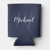 Modern gepersonaliseerd monogram en naam Navy Blue Blikjeskoeler (Voorkant)