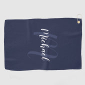Modern gepersonaliseerd monogram en naam Navy Blue Golfhanddoek (Horizontaal)