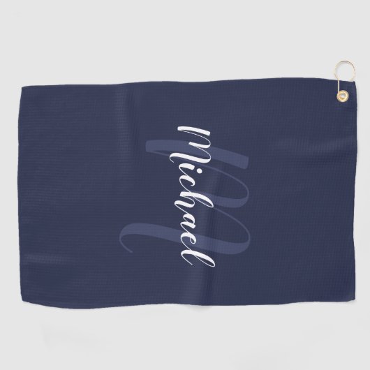 Modern gepersonaliseerd monogram en naam Navy Blue Golfhanddoek (Horizontaal)