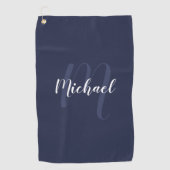 Modern gepersonaliseerd monogram en naam Navy Blue Golfhanddoek (Voorkant)