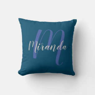 Modern gepersonaliseerd monogram en naam Navy Blue Kussen