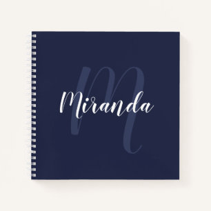 Modern gepersonaliseerd monogram en naam Navy Blue Notitieboek