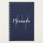 Modern gepersonaliseerd monogram en naam Navy Blue Planner (Voorkant)