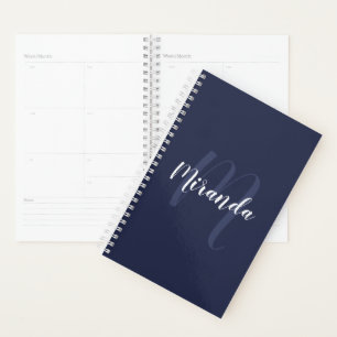 Modern gepersonaliseerd monogram en naam Navy Blue Planner