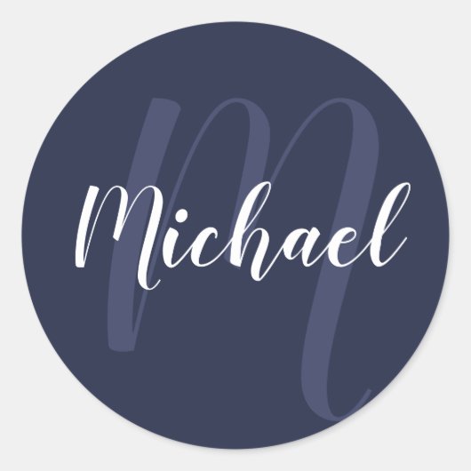 Modern gepersonaliseerd monogram en naam Navy Blue Ronde Sticker (Voorkant)