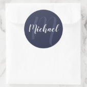 Modern gepersonaliseerd monogram en naam Navy Blue Ronde Sticker (Tas)