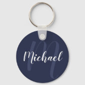 Modern gepersonaliseerd monogram en naam Navy Blue Sleutelhanger (Voorkant)