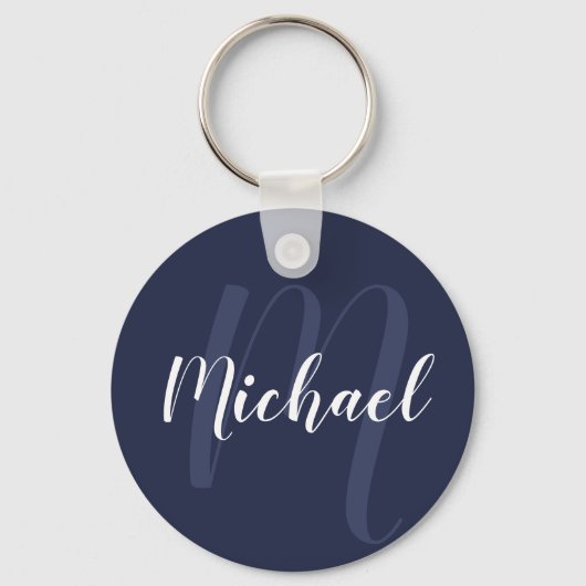Modern gepersonaliseerd monogram en naam Navy Blue Sleutelhanger (Voorkant)