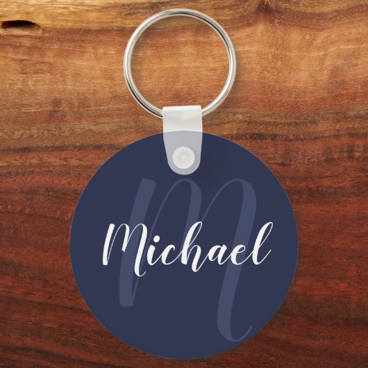 Modern gepersonaliseerd monogram en naam Navy Blue Sleutelhanger (Voorkant)