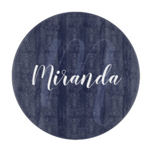 Modern gepersonaliseerd monogram en naam Navy Blue Snijplank