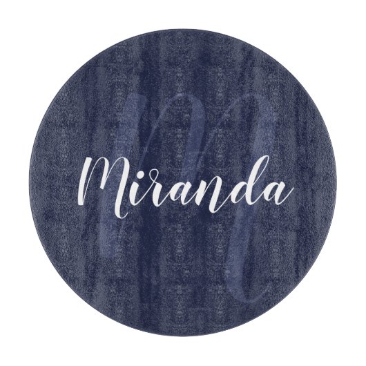 Modern gepersonaliseerd monogram en naam Navy Blue Snijplank (Voorkant)