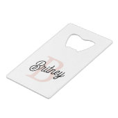 Modern gepersonaliseerd monogram en naam Pastel Pi Creditkaart Flessenopener (Voorkant Gekanteld)