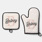 Modern gepersonaliseerd monogram en naam Pastel Pi Ovenwant & Pannenlap Set (Voorkant)