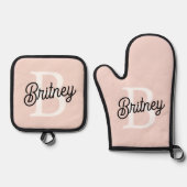 Modern gepersonaliseerd monogram en naam Pastel Pi Ovenwant & Pannenlap Set (Voorkant)