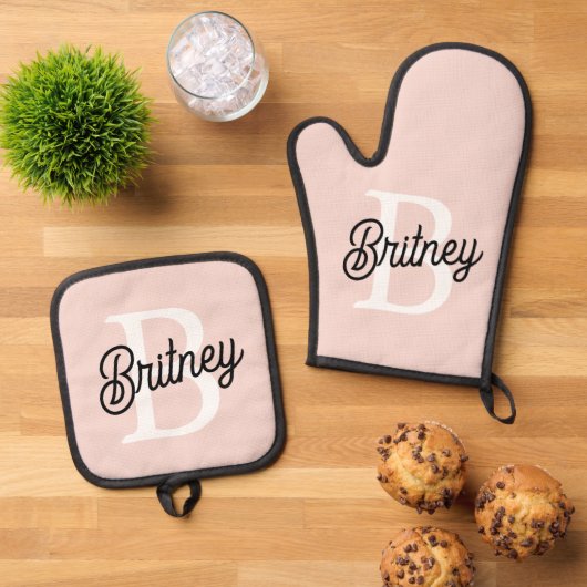 Modern gepersonaliseerd monogram en naam Pastel Pi Ovenwant & Pannenlap Set (Top down)