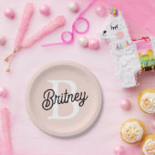 Modern gepersonaliseerd monogram en naam Pastel Pi Papieren Bordje (Feest)