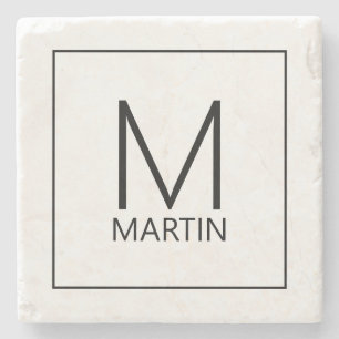Modern gepersonaliseerd monogram en naam Stone Coa Stenen Onderzetter