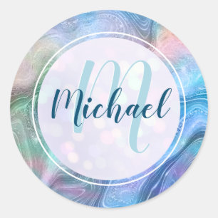 Modern gepersonaliseerd monogram en naam vloeistof ronde sticker